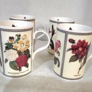 Beautiful Set of 4 Botanica "Wren" Fine Bone China Mugs Made in England